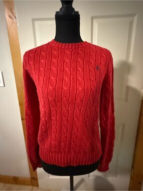 Ralph Lauren Women’s Red Cable-Knit Crewneck Sweater, Size S